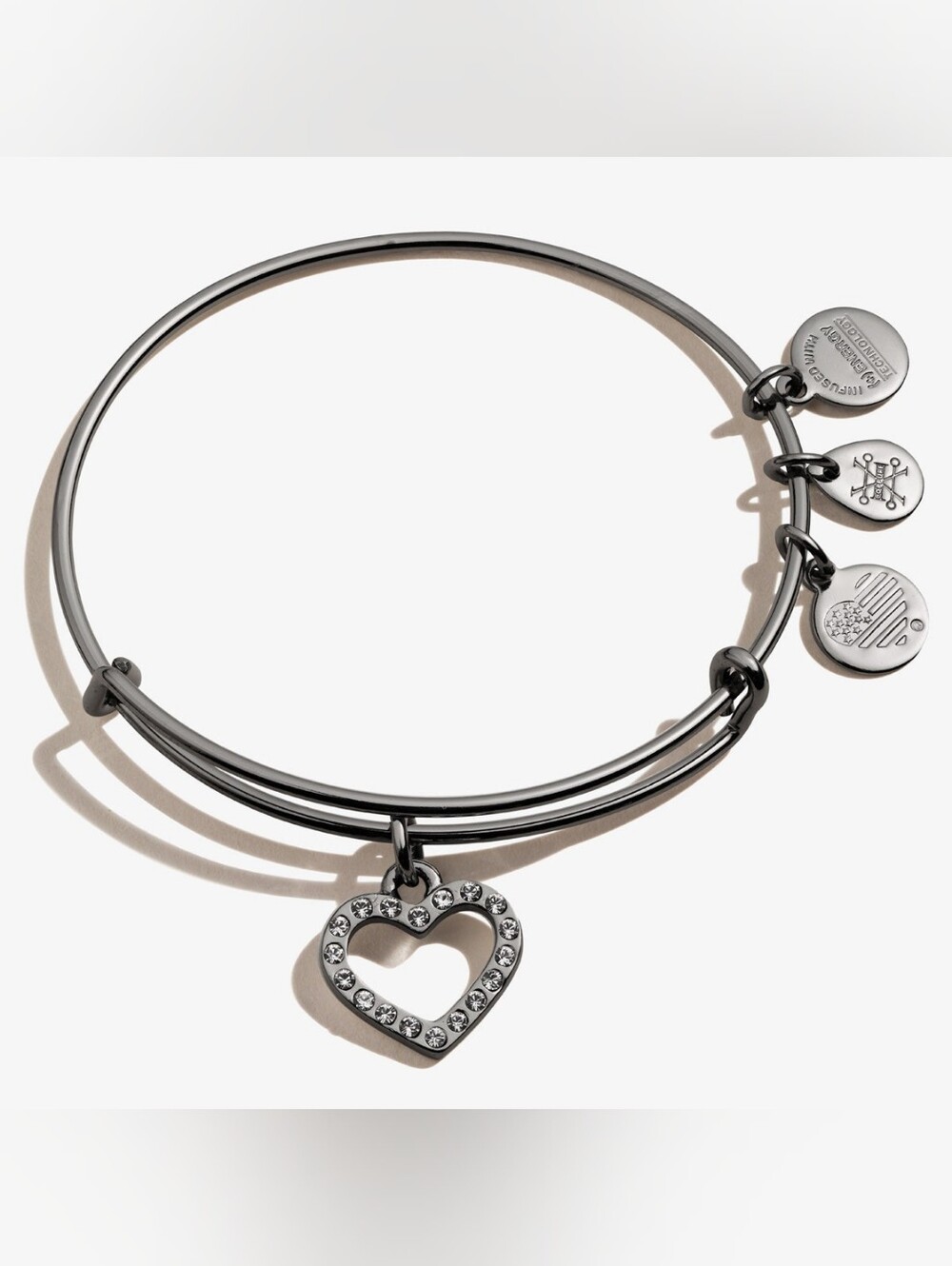 Alex And Ani Pavé Swarovski Crystal Heart Charm Bangle. Color Silver. Size OS.
